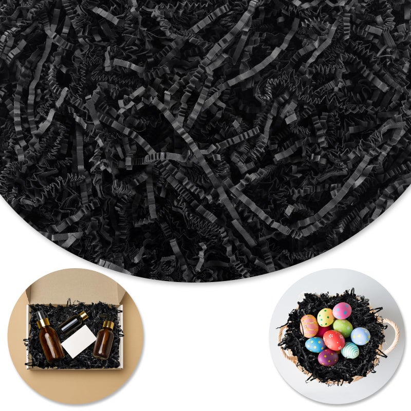 Darfukei 8oz Shredded Paper For Gift Baskets  Crinkle Paper  Black Crinkle Paper Filler  Crinkle Cut Paper Shred For Birthdays  Weddings Boxes Bags  Basket Filler Anniversaries Gift Wrapping - Image 1